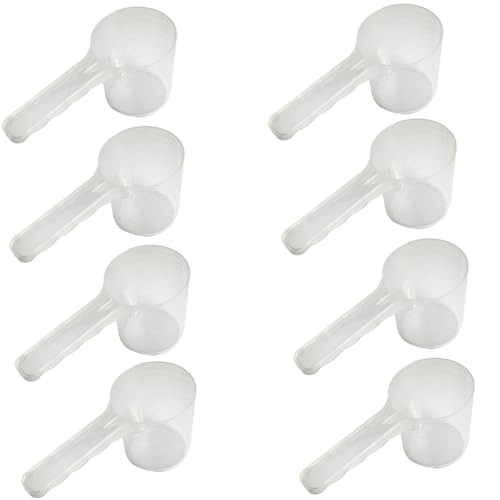 LJJCSFF 8 Pcs 100ml Long Handle Scoop Plastic Baking Measuring Spoons Pet Food Scoop Laundry Detergent Scoop For Powder Liquid, 124mm/4.88inch, Clear