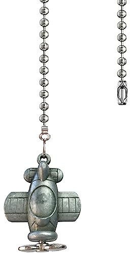 Image of 12-inch Airplane Charm Pull Chain - Decorative Extender for Ceiling Fan Lights with Ball Chain Connector(Grey)
