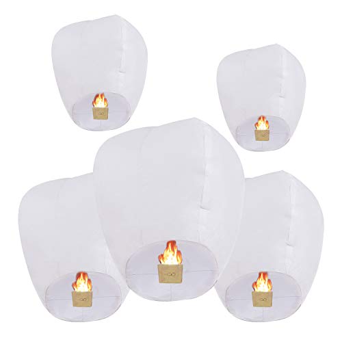 5 Pack Sky Lanterns Paper Chinese Lanterns 100% Biodegradable Environmentally Friendly, Flying Wish Lanterns for Wedding, New Year, Birthday Party Celebration