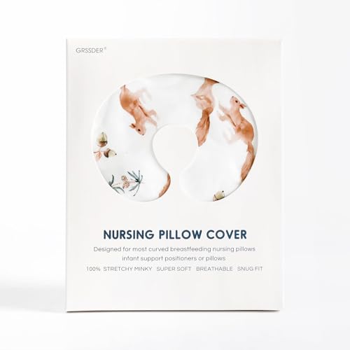Image of GRSSDER Nursing Pillow Cover Stretchy Minky Removable Nursing Covers for Breastfeeding Pillows, Ultra Soft Comfortable Slipcover for Boy and Girls, Stylish Pretty Squirrel