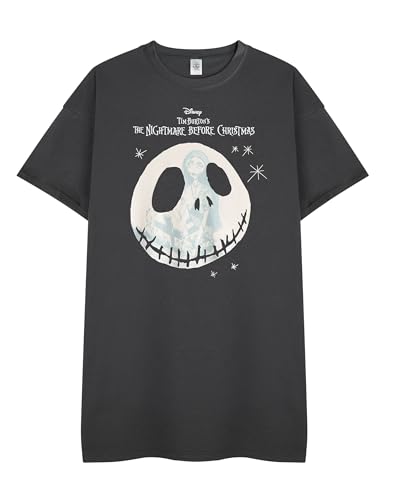 The Nightmare Before Christmas Sally & Jack Womens Nightdress T-Shirt | Adults Sally & Jack Character Graphic Night Tee in Black | Ladies Character Print Sleep Top | Tim Burtons Movie Merchandise