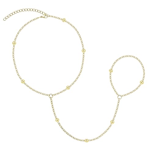 Gokeey Gold Hand Chain Bracelet Ring for Women, Hand Chain Dainty Finger Ring Slave Bracelet Zircon Hand Gold Jewelry Gifts for Women Trendy