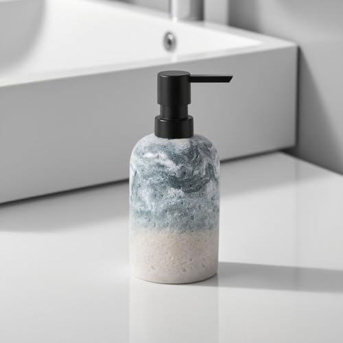 Badezimmer Set, 3 Teile Bad Set aus Seifenspender, Seifenschale u. Zahnbürstenhalter, Harz-Badezimmer-Sets 3 Stück (Grau-Grün)