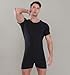 Landofgenie Mens Onesie Bodysuit Short Sleeve Henley Jumpsuit Pajamas One Piece Rompers Black L