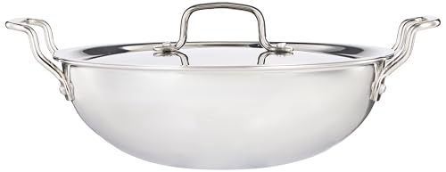 Image of Tosaa Triply Stainless Steel 28 cm Kadai with Lid /Indian Wok|Even Heat Distribution| Consumes Less Oil|Easy to Clean|Gas Stove Compatible - 3550 ml