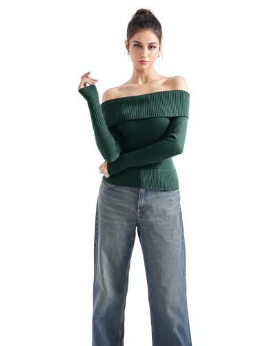 Image of SUUKSESS Women Off Shoulder Sweaters Long Sleeve Ribbed Knit Going Out Fall Tops Blouse
