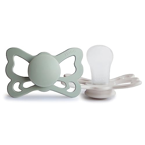 Image of FRIGG Butterfly Anatomical SilkySoft Silicone Baby Pacifier | Made in Denmark | BPA-Free (Sage /Silver Gray, 6-18 Months)