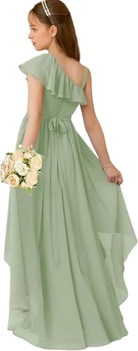 Junior Bridesmaid Dress Ruffle One-Shoulder Chiffon Flower Girl Dress for Teen Girls Pageant Gowns3