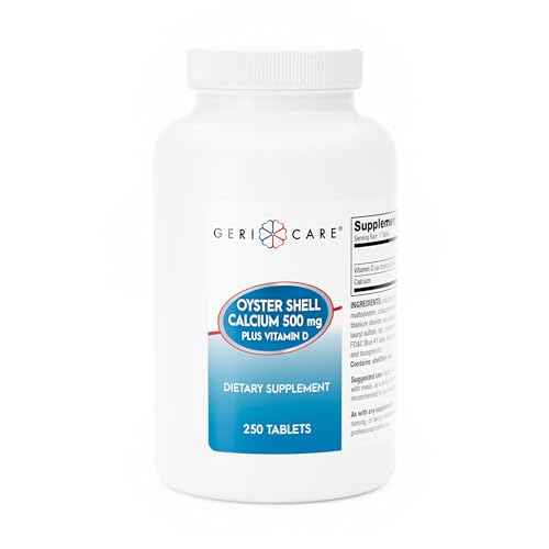 GeriCare Oyster Shell Calcium 500mg + Vitamin D Bone Health Nutritional Supplement Tablets 250 Count (1 Pack)