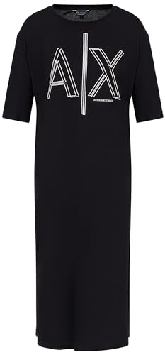Armani Exchange Sustainable, Big Logo Print, Round Neck Vestido Informal, Negro, S Mujeres