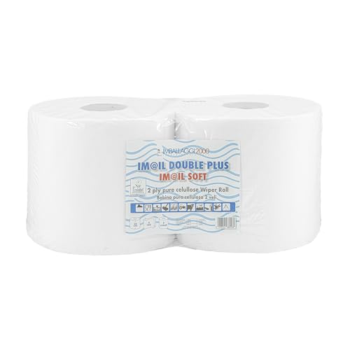IMBALLAGGI 2000 - Rotoloni Carta Asciugatutto Industriale - 1600 Strappi - Ideale per Uso Alimentare e Compatibile con Dispenser - Confezione da 2 Rotoli Carta