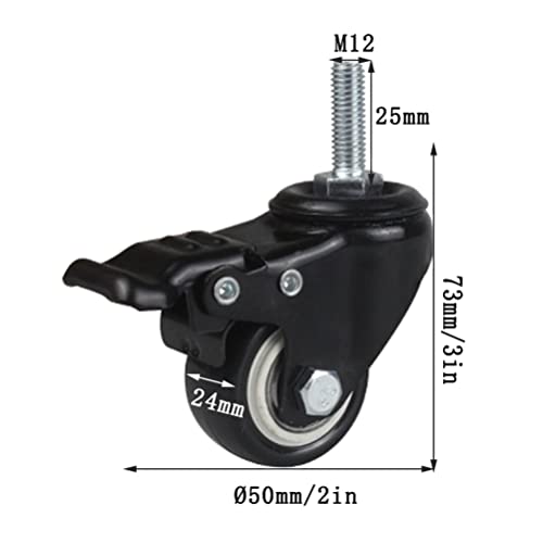 Stelo Industriale, Rotella A Vite da 50 Mm M12 Ruote Fai da Te Ruote per Carrello Poliuretano Industriale Resistente, per Carrello Industriale,