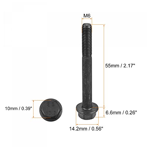 Image of uxcell Metric M6x55mm Hex Flange Bolts, 5pcs 10.9 Grade Carbon Steel Hexagon Head Screws
