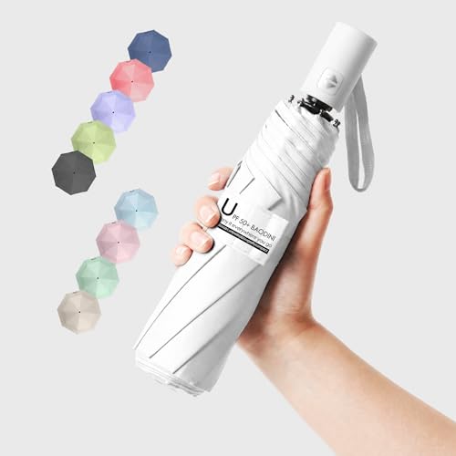 BAODINI Small UV Protection Travel Umbrella Compact for Rain and Sun UPF 50+ Windproof Portable 42 inch Umbrella for Women and Men