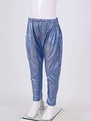 Kids Boys Girls Metallic Shiny Hip Hop Jazz Streetwear Baggy Pants Loose Fit Trousers for Stage Performance Show Royal Blue 11-12 Years4