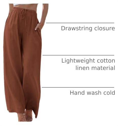 Image of Duyang Womens Cotton Linen Palazzo Pants Drawstring Elastic Waist Casual Wide Leg Trousers with Pockets
