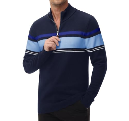 Men's Cotton Polo Neck Sweater – Striped Knit Pullover, Business Casual Wear2