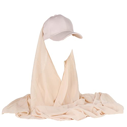 Solid Color Scarf with Cap for Women Instant Hijab Long Scarf Wrap Scarves Head Scarf
