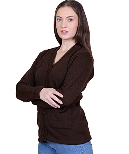 Image of Women Woolen v-Neck Cardigan Pullover Sweater for Winter wear with Front Pockets Plus Sizes Also Available
