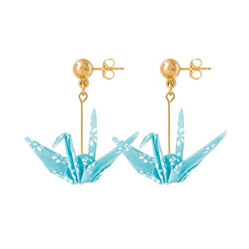 NOREN Origami Paper Crane Earrings for Women 1-pair (Color - Light Blue) | Hypoallergenic dangle earrings, Surgical Stainless Steel, Handmade earrings, Washi Paper, Made in Japan