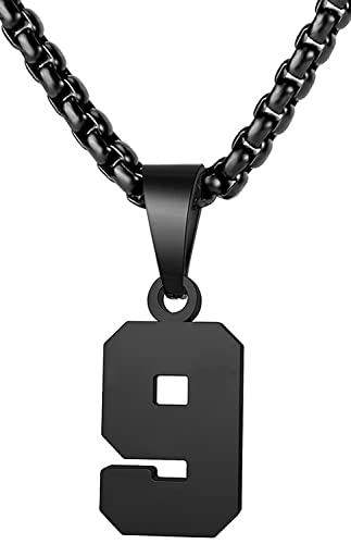 MUERDOU Number Necklace for Men Athletes Number Chain Stainless Steel Jersey Pendant Personalized Sports Jewelry for Men Basketball Baseball Football Black 9