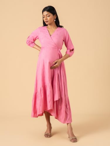 Image of The Mom Store Maternity and Nursing Wrap Dress for New Mom | Pre and Post Pregnancy Wear for Womens | Trendy Stylish Printed Friendly Dresses for Women | Comfortable