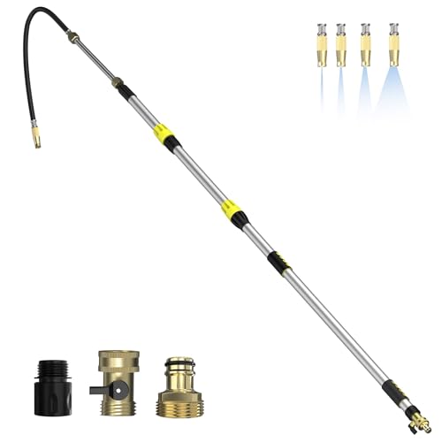 Buyplus 24FT Reach Telescoping Gutter Cleaning Tools 4-16FT Rain Gutter Cleaner Tools From Ground with 3/4 Brass Garden Hose Shut Off Valve Bendable Flexible Water Wand for Garden Hose Window