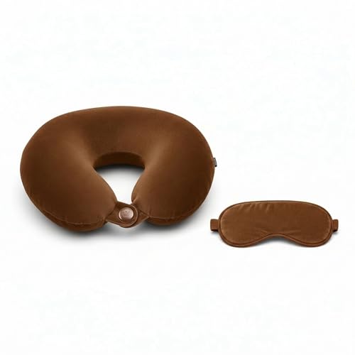 Image of Travel Neck Pillow for Adults, Fiber Filled U-Shaped Neck Support Pillow with Button Closure, Soft Plush Neck Cushion for Airplane, Car, Office & Travel (Brown)