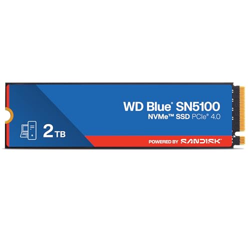 WD Blue SN5100 NVMe SSD 2TB (Up to 7,1000 MB/s read speeds, M.2 2280, PCIe Gen 4.0, n Cache 4.0, SANDISK 3D CBA NAND technology, Acronis True Image data migration software) POWERED BY SANDISK
