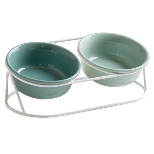 金属スタンド付き 頸椎を保護 ペット用皿 小型犬 食器 餌入れ 水入れ ペット食器 猫 犬 取り外し式 陶器 猫 食器2個セット 15度の傾斜 金属スタンド付き 頸椎を保護 ペット用皿 小型犬 水飲み皿・餌入れ両用 食洗機対応 (C,12.5CM)