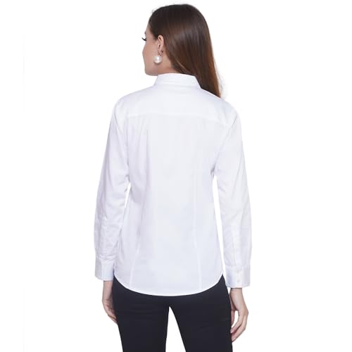 Image of Women's Cotton Solid Long Sleeve Shirt - Formal & Casual Button-Down Long Sleeve Collared Top for Office, Workwear 100% Soft Breathable Cotton Fabric