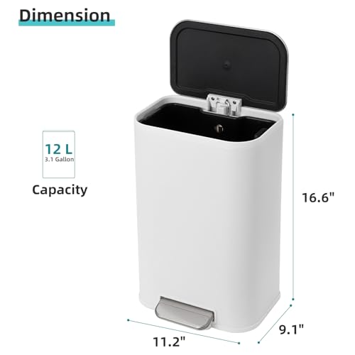 Caneca de basura rectangular 3.2 gal acero blanco miniatura 7