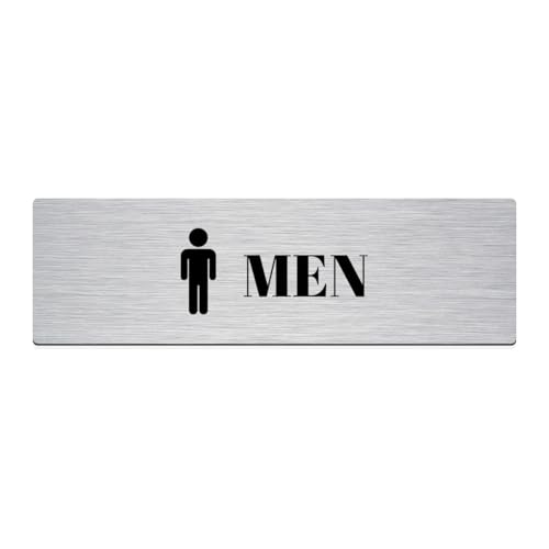 Image of Brushed Silver PVC Office Sign with Double-Sided Tape | Durable 10x3 Inch Signage for Clinics, Malls, Gyms & Hospitals - Available in Silver & Gold (Brushed Silver, Men)