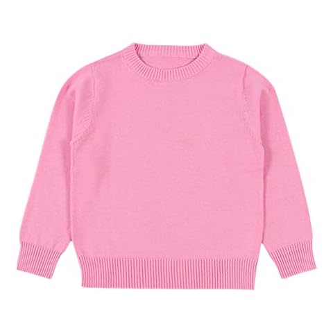 Miccina Baby Toddler Boys Sweater Girls Knit Pullover Sweatshirt Long Sleeve Crew Neck Solid Basic Tops Spring, Pink, 3 Years Cover