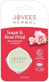 Jovees Herbal Sugar & Rose Petal Replenishing Lip Balm For Soft, Shiny and Glossy Lips | Lip Balm For Dark, Pigmented, Dry, Flaky Lips | 24 Hour Hydration | Rejuvenates Dry and Chapped Lips- 8g