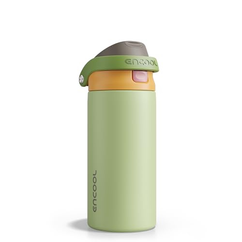 ENCOOL Leakproof Insulated Water Bottle with Straw Dual-Sip Water Bottle Bag-Safe Design for Work, Commute & Gym – Keeps Drinks Cold All Day, 18 oz, Sage Green