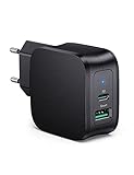 Zwei Port Ladeadapter: Wenn Sie zwei Port gleichzeitig verwenden, unterstützt der USB C Port bis zu 20W Leistung und USB A Port bis zu 10W,