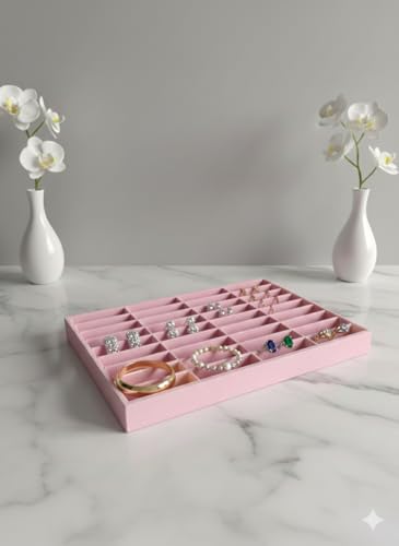 Image of Velvet Jewellery Drawer Organizer Stackable Tray (Pink, 40 Bangles)