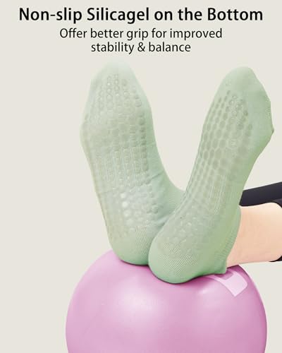 REACH STAR 6 Pairs Pilates Socks with Grips for Women, Non—Slip Ankle Yoga Socks for Ballet Barefoot Workout Athletic Socks3