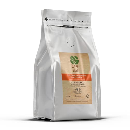 Cuppa East Colombia Supremo Single Origin Coffee, 100% Arabica Beans, Medium Roast, Fruity Note, Floral Aroma, Nut Caramel Taste, 500 grams