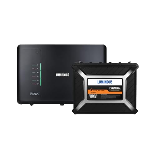 Image of Luminous Inverter & Battery Combo for Home, Office & Shops | iCon Black 1100 Inverter with AmpBox Gel Battery | Fast Charging, 4hr Backup, Maintenance-Free | Warranty: 36 & 60 Months