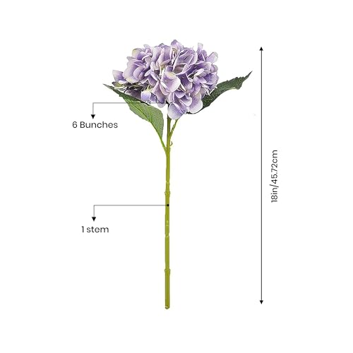 Image of Art Street Artificial Purple Hydrangea Flower Stick for Vases| Faux Flowers| Ideal for Home Decor |Items for Living Room |Christmas Day, New Year Decor| 6 Head Flower|Size: 18 Inch (Set of 1)