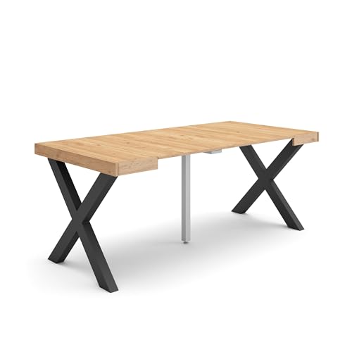 Skraut Home | Table Console Extensible | Console Meuble | 180 | pour 8 Personnes | Pieds Bois Massif | Style Moderne | Chêne