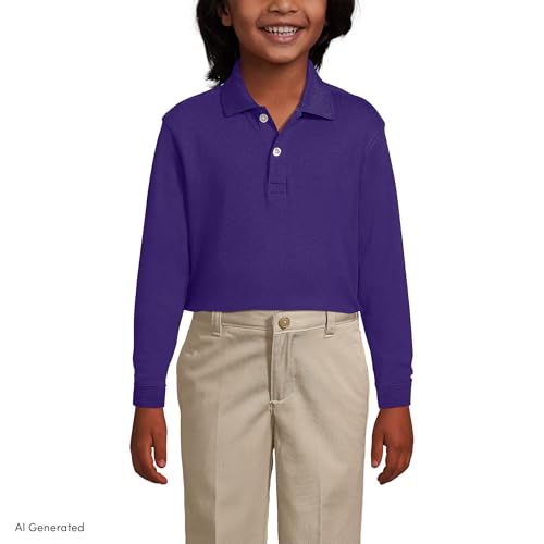 Image of Lands' End School Uniform Girls Long Sleeve Feminine Fit Interlock Polo Shirt