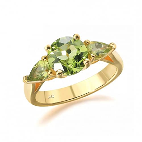 Péridot naturel bague argent 925 ronde pour femme bijoux fins