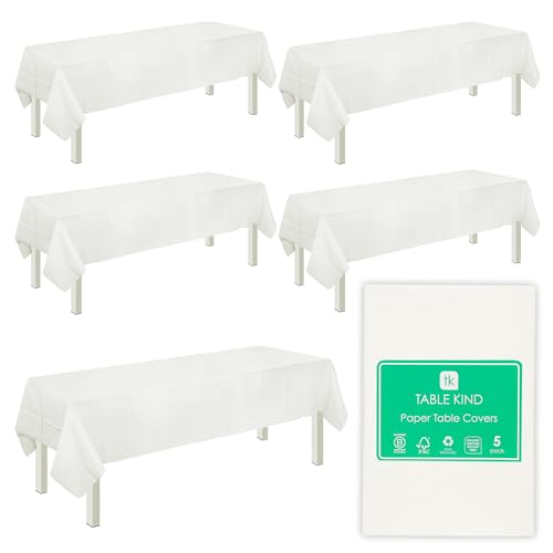 Table Kind 5× Weiße Einweg-Tischdecke aus Papier – Schlichte FSC-Tischdecken für Geburtstag, Hochzeit, Catering, Restaurant, Jubiläum