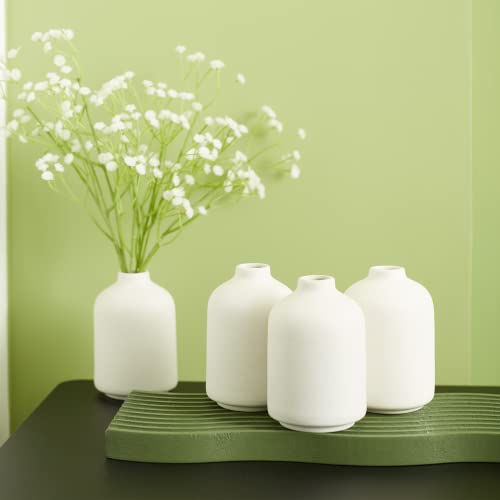 Small White Ceramic Vases Set 6 For Decor, Boho Bud Vases For Dry Flower, 4.1''H X 3''W White Ceramic Vases For Centerpieces, House Plants, Wedding, Home, Modern, Minimalist #TOP7