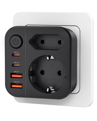 OUFUYU Multiprise Murale USB C PD 33W, 7 en 1 Prise Secteur Multiple Bloc USB 4 Prises 4000W 2 Port USB-C, 1 Ports USB-A Chargeur USB pour Bureau, Cuisine et Chambre, Noir