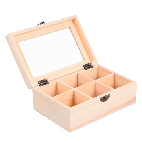 Healeved Joyero de Madera 6 Compartimentos Caja de Almacenamiento para Hogar Ventana Transparente Diseño Ecológico y Duradero para Organizar Cosméticos y Artículos Varios