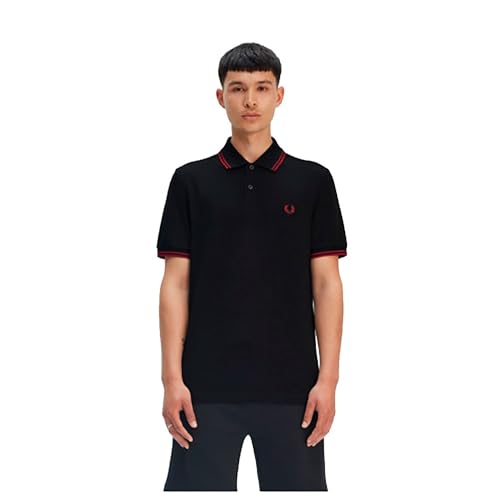 Fred Perry Slim Fit Twin Tipped Polo (FR/ES, Letras, XL, Regular, Regular, Black Burnt Red)